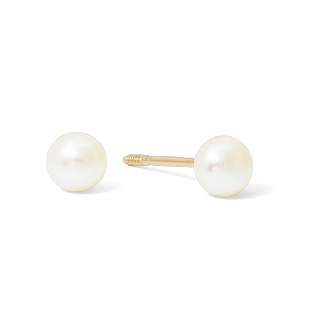 Genuine 14k White Gold 11-12mm Black Button FW Cultured Pearl Stud Earrings 11 to 12 x11 to 12 mm 